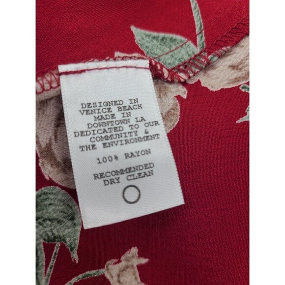 New Flynn Skye Elena Mini Dress Womens M Red White Roses Rayon LS Open Back - Picture 6 of 6